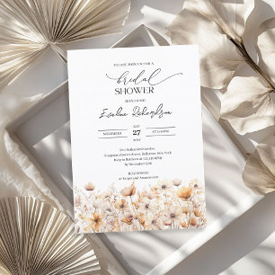 Boho Aquarellfarbenneutrale Wildblumen Bridal Einladung