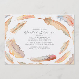 Boho Aquarellfedern Stammes-Brautparty Einladung