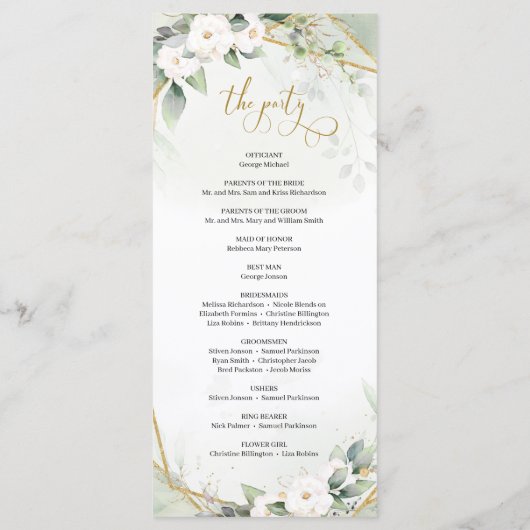 Boho Aquarellgoldrahmen Grün und weiße Rose Programm (Rückseite)