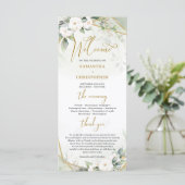 Boho Aquarellgoldrahmen Grün und weiße Rose Programm (Stehend Vorderseite)