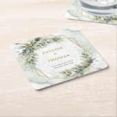 Boho Aquarellgrün Eukalyptus und Goldhochzeit Rechteckiger Pappuntersetzer (angewinkelt)