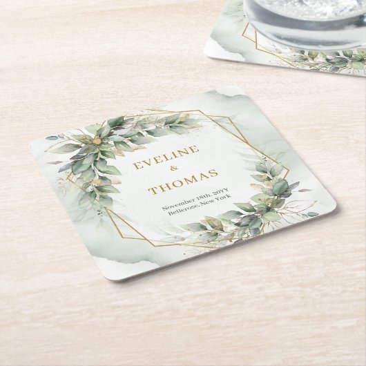 Boho Aquarellgrün Eukalyptus und Goldhochzeit Rechteckiger Pappuntersetzer (angewinkelt)