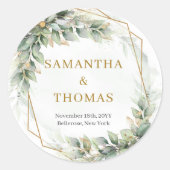 Boho Aquarellgrün Eukalyptus und Goldkleber Runder Aufkleber (Vorderseite)