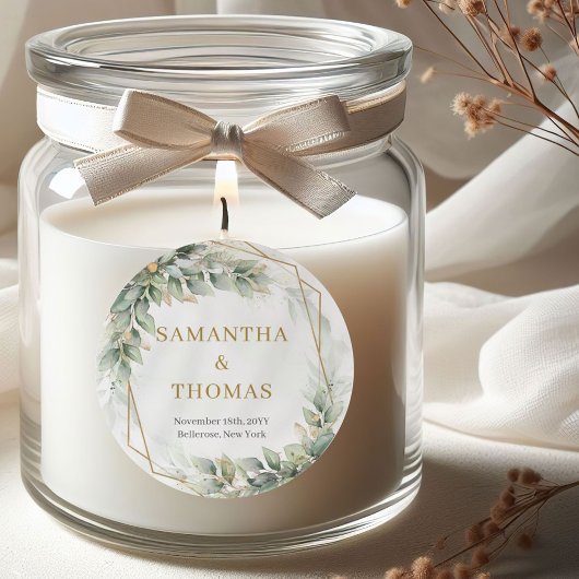 Boho Aquarellgrün Eukalyptus und Goldkleber Runder Aufkleber