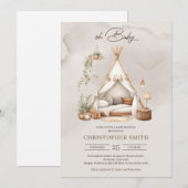 Boho Aquarellgrün und braun Babyzelt neutral Einladung (Vorne/Hinten)