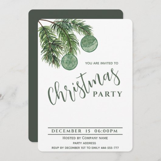 Boho Aquarellkugeln Weihnachtsbällchen Firmenfeier Einladung (Vorne/Hinten)