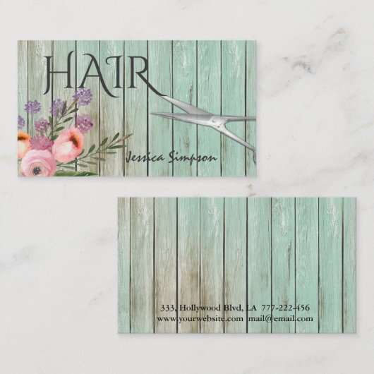 Boho Aquarellmalerei Pfefferminzholzschere Visitenkarte (Vorne/Hinten)