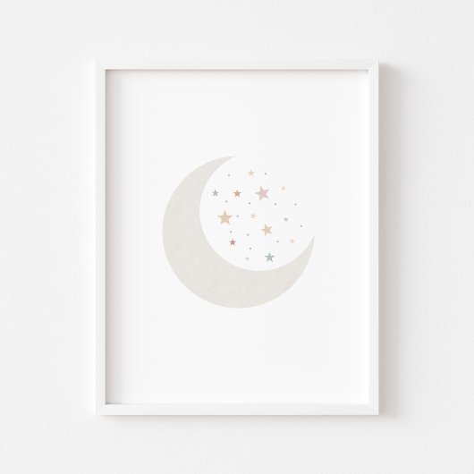 Boho Aquarellmond und Sterne drucken Poster