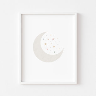 Boho Aquarellmond und Sterne drucken Poster