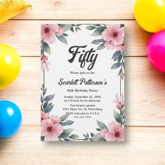 Boho Aquarellrahmen Rustikal 50. Geburtstag Einladung