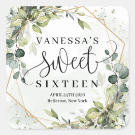 Boho Aqucolor eucalyptus gold 16 . Geburtstag Quadratischer Aufkleber