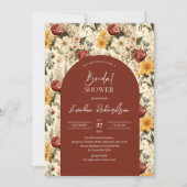 Boho arch Aquarell Terracotta-gelbe Wildblumen Einladung (Vorderseite)