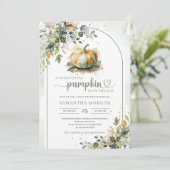Boho arch Aquarellenkürbis Eukalyptusgold Einladung (Stehend Vorderseite)