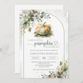 Boho arch Aquarellenkürbis Eukalyptusgold Einladung (Vorne/Hinten)