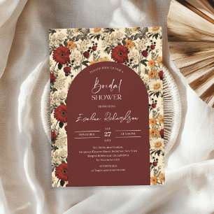 Boho arch Aquarellfarbe rot gelbe Wildblume Einladung