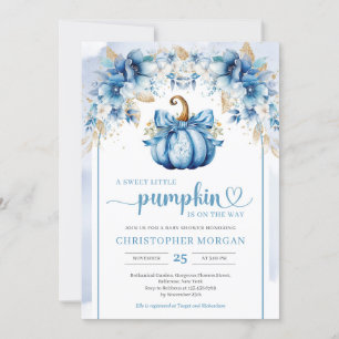 Boho arch Aquarellkürbis dustiges blaues Gold Einladung