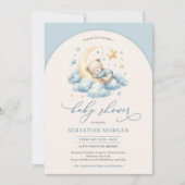 Boho arch Aquarellteddy Bär über dem Mondjungen Einladung (Vorderseite)