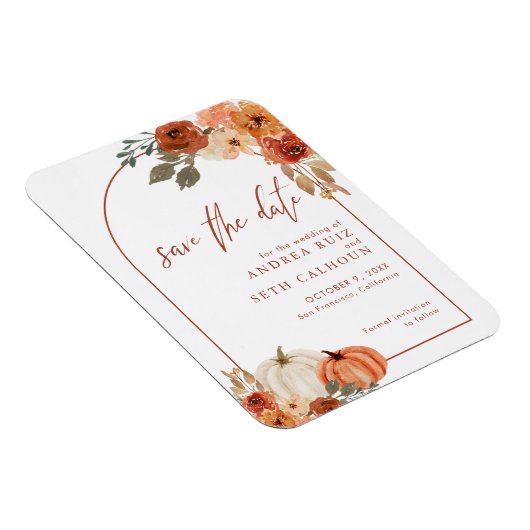 Boho Arch Autumn Pumpkin Terracotta Save the Date Magnet (Rechte Seite)