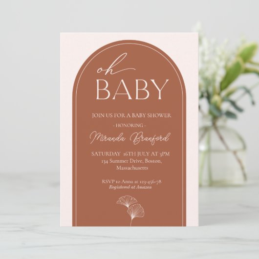 Boho Arch Baby Shower Einladung (Stehend Vorderseite)