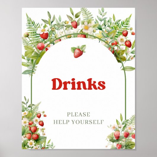 Boho Arch Berry Sweet Wild Strawberry Pink Drinks Poster (Vorne)
