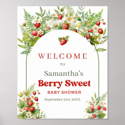 Boho Arch Berry Sweet Wild Strawberry Pink Empfang Poster (Vorne)