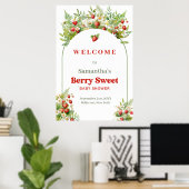 Boho Arch Berry Sweet Wild Strawberry Pink Willkom Poster (Heimbüro)