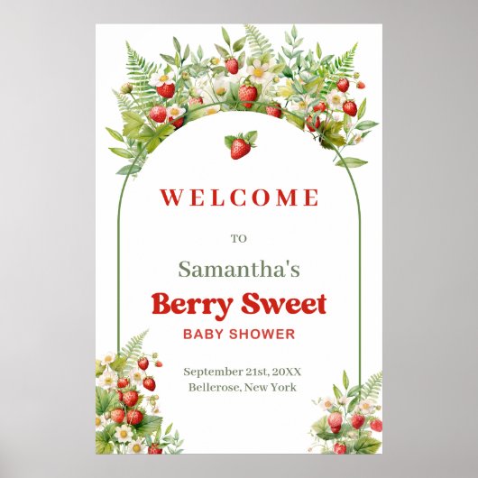 Boho Arch Berry Sweet Wild Strawberry Pink Willkom Poster (Vorne)