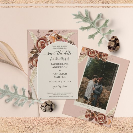 BOHO Arch BOHO Fall Blumenrot Pink Pampelgras Save The Date