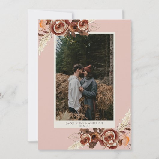 BOHO Arch BOHO Fall Blumenrot Pink Pampelgras Save The Date (Rückseite)