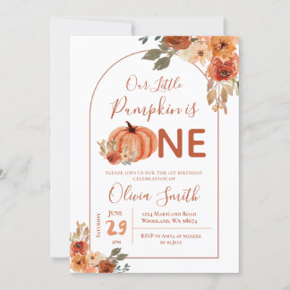 Boho Arch Burnt orange Pumpkin 1. Geburtstag Einladung