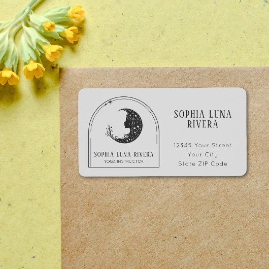 Boho Arch Celestial Crescent Moon Yoga Instructor Adressaufkleber