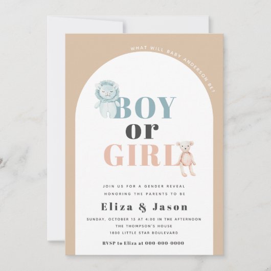 Boho Arch Desert Boy oder Girl Gender Reveal Einladung (Vorderseite)