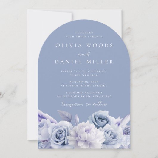 Boho Arch Dusty Blue Floral Wedding Einladung (Vorderseite)