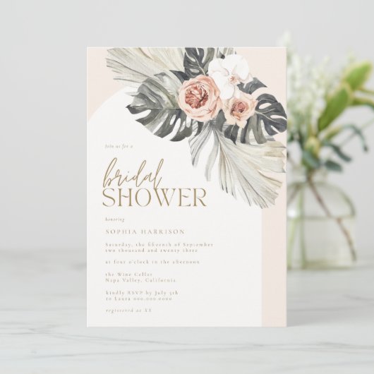 Boho Arch Dusty Brautparty Einladung (Stehend Vorderseite)