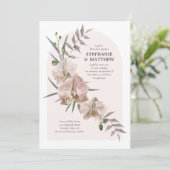 Boho Arch Dusty Orchids Flowy Floral Wedding Einladung (Stehend Vorderseite)