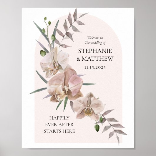 Boho Arch Dusty Orchids Flowy Wedding Poster (Vorne)