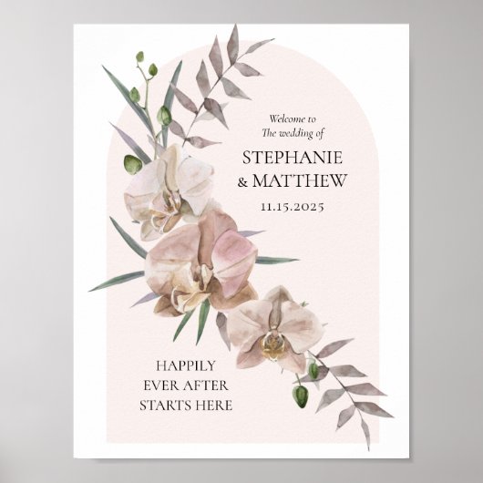 Boho Arch Dusty Orchids Flowy Wedding Poster (Vorne)