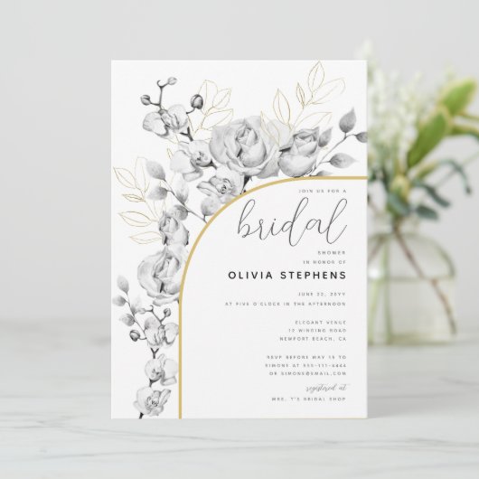 Boho Arch Elegantes Flora und Fauna Modernes Braut Einladung (Stehend Vorderseite)