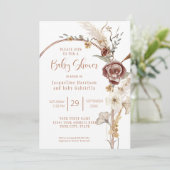 BOHO Arch Fall Floral Moderne Kupfer Babydusche Einladung (Stehend Vorderseite)