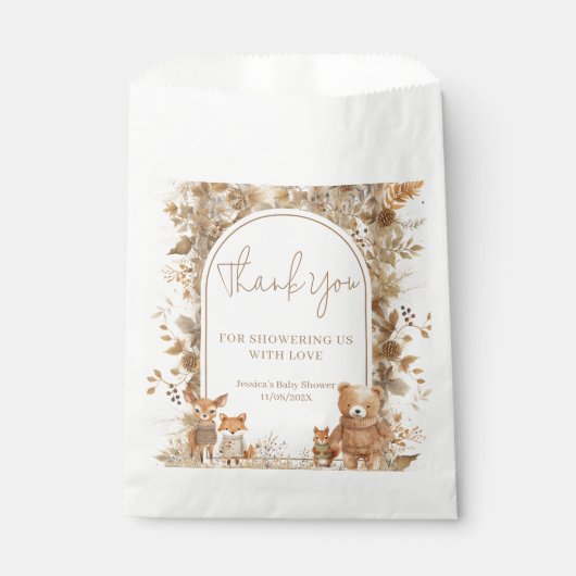 Boho Arch Fall Woodland Animals Baby Dusche Geschenktütchen (Vorderseite)