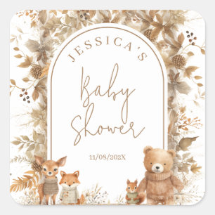 Boho Arch Fall Woodland Animals Baby Dusche Quadratischer Aufkleber