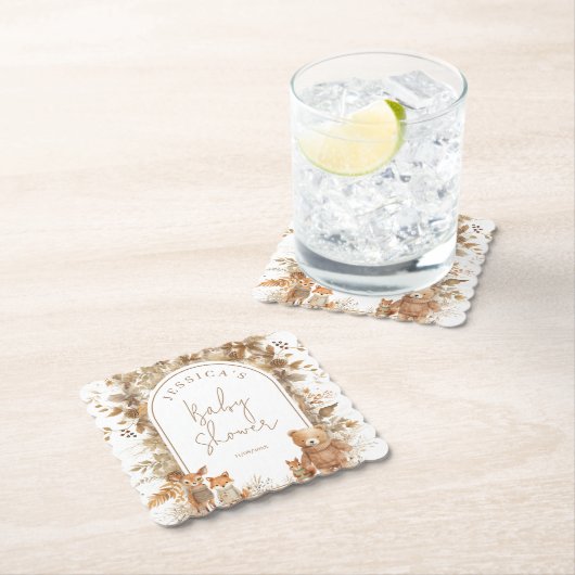 Boho Arch Fall Woodland Animals Baby Dusche Untersetzer (Vor Ort)