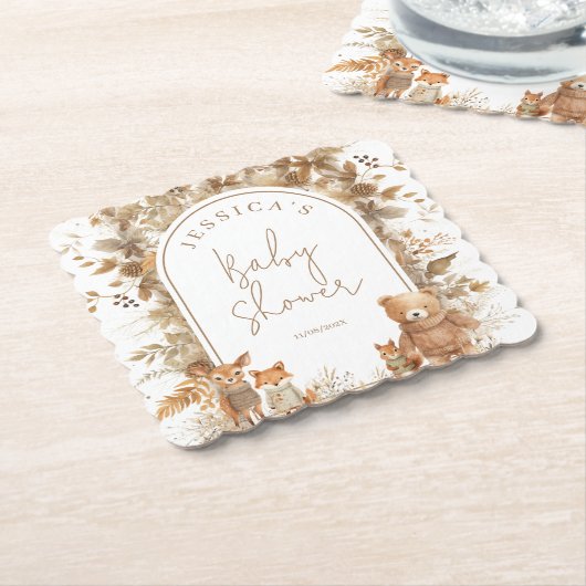 Boho Arch Fall Woodland Animals Baby Dusche Untersetzer (angewinkelt)