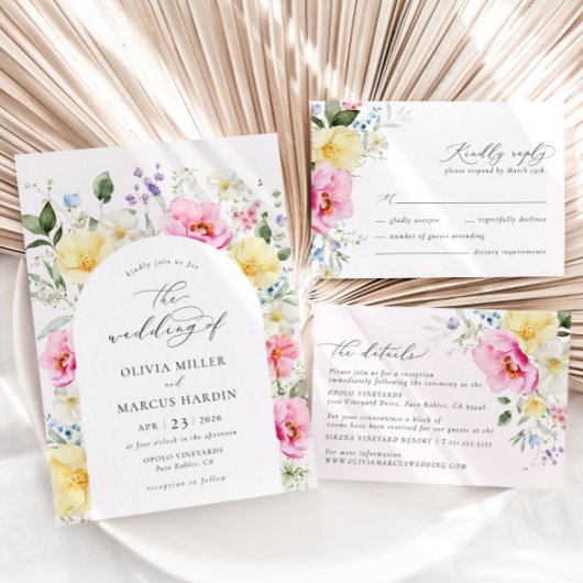 Boho Arch farbenfrohe Blumen Frühjahr Elegante Hoc Einladung