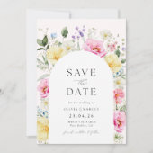 Boho Arch farbenfrohe Blumen Frühjahr Elegante Hoc Save The Date (Vorderseite)