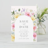Boho Arch farbenfrohe Blumen Frühjahr Elegante Hoc Save The Date (Stehend Vorderseite)