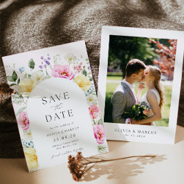 Boho Arch farbenfrohe Blumen Frühjahr Elegante Hoc Save The Date