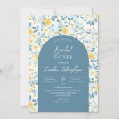 Boho arch farbige hellblaugelbe Wildblumen Einladung (Vorderseite)