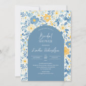 Boho arch farbige hellblaugelbe Wildblumen Einladung (Vorderseite)