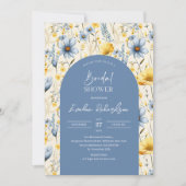Boho arch farbige hellblaugelbe Wildblumen Einladung (Vorderseite)